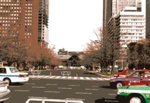 内堀通りから見た東京駅.高層ビルの谷間に埋没していまいそうである. 内堀通りから見た東京駅.高層ビルの谷間に埋没していまいそうである.